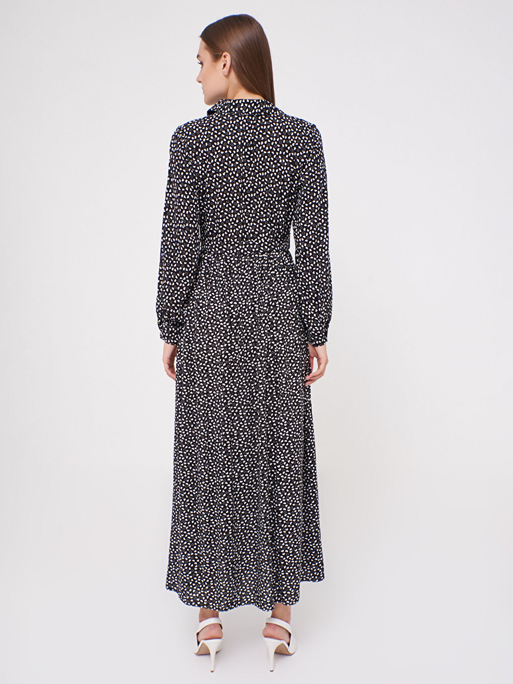 Çiçek Desenli Kuşaklı Elbise-3