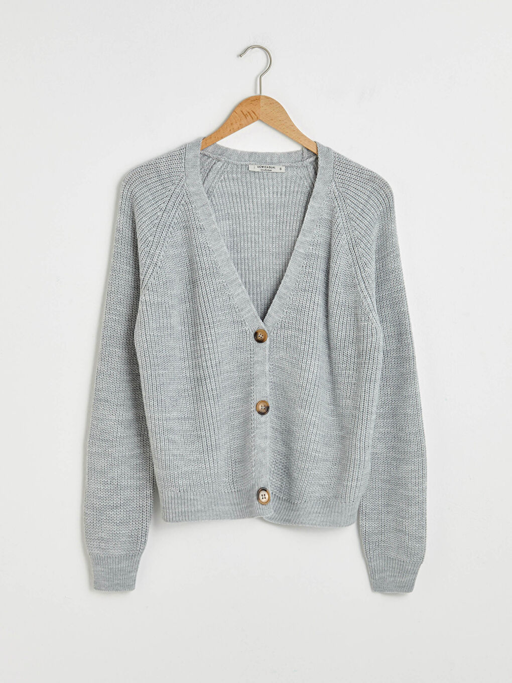 Gri V Yaka Akrilik Triko Hırka-5