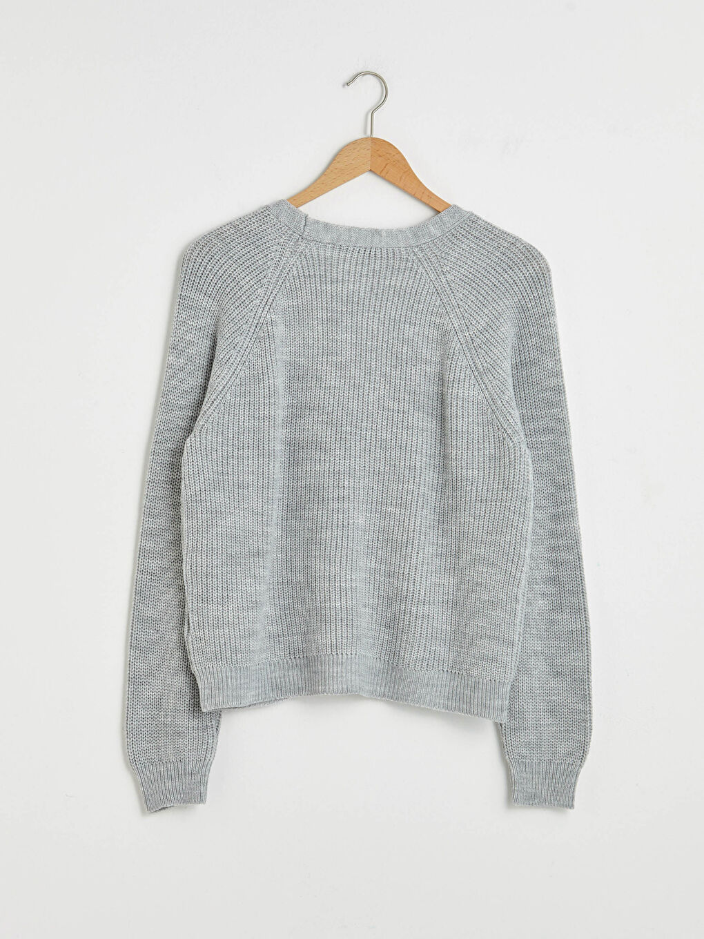 Gri V Yaka Akrilik Triko Hırka-6