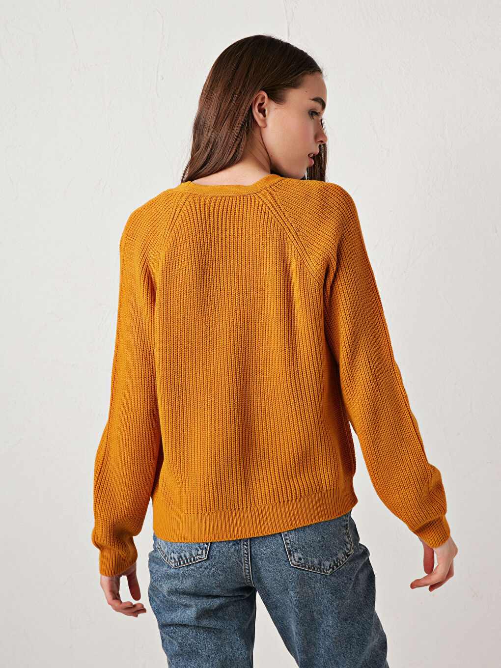 Sarı V Yaka Akrilik Triko Hırka-4