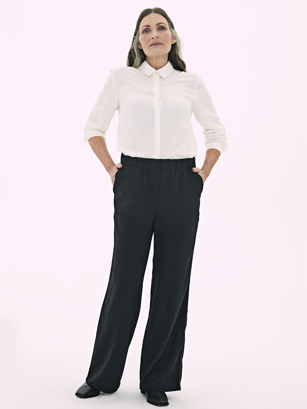 Elastic Waist Wide Leg Pants-3