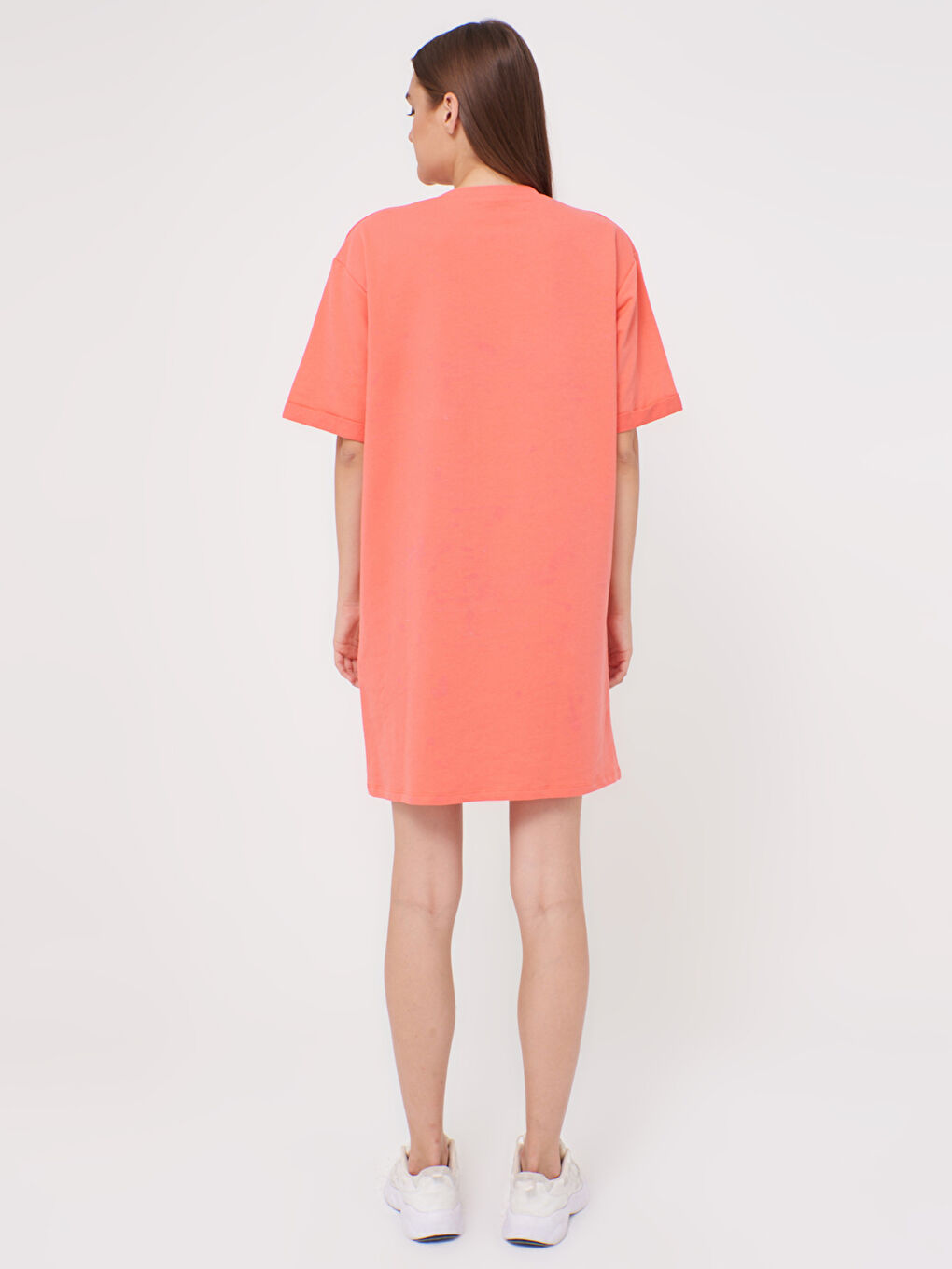 Robe Femme à Col Rond Unie à Manches Courtes-4