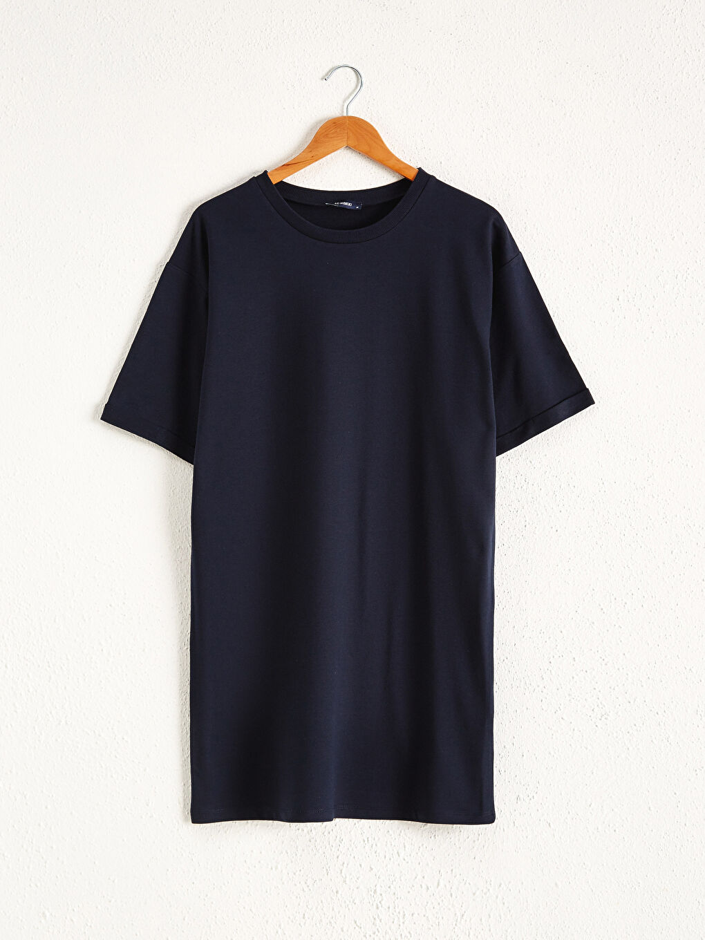 Lacivert Bisiklet Yaka Düz Kısa Kollu Kadın Elbise