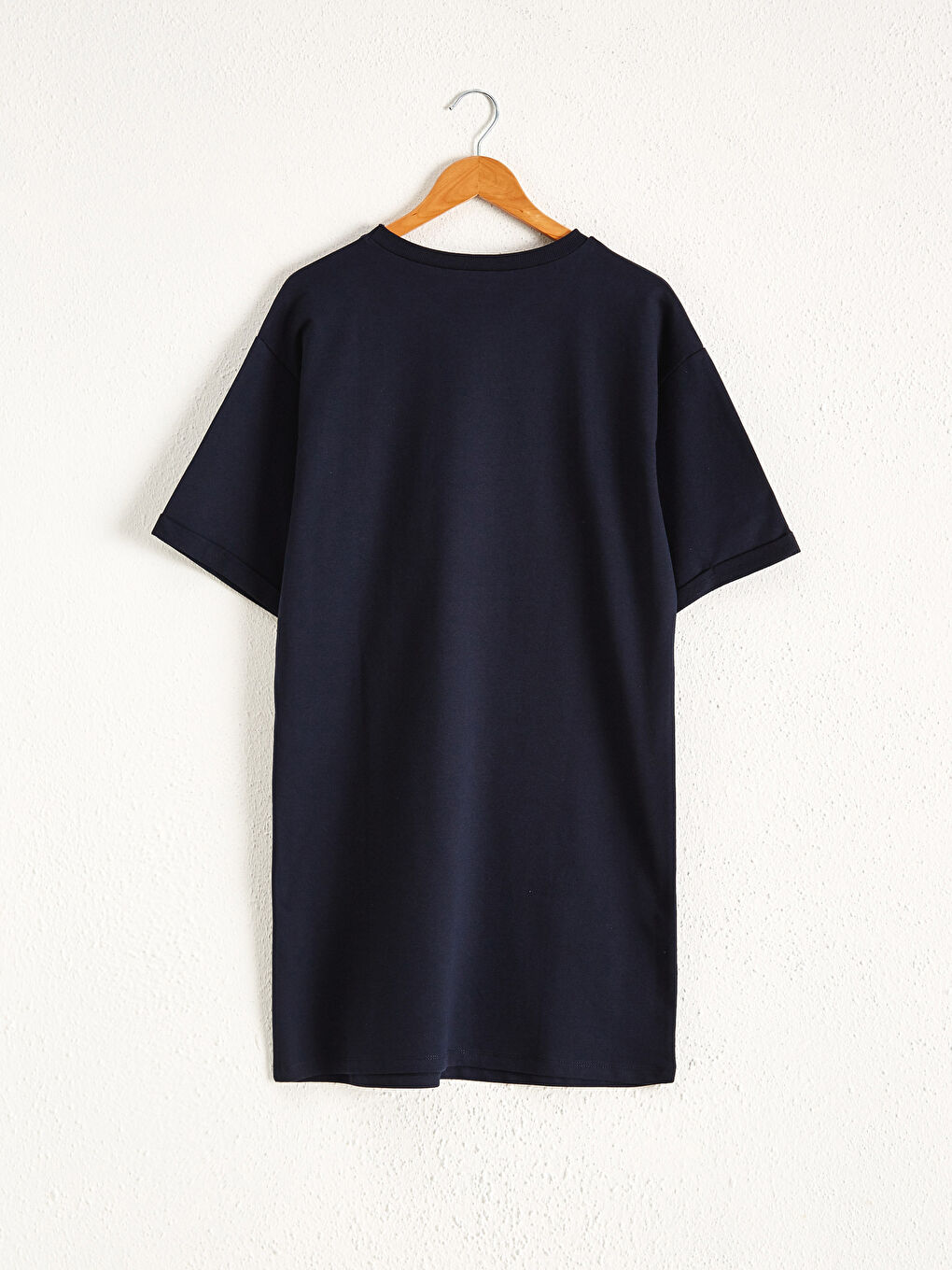 Lacivert Bisiklet Yaka Düz Kısa Kollu Kadın Elbise-1