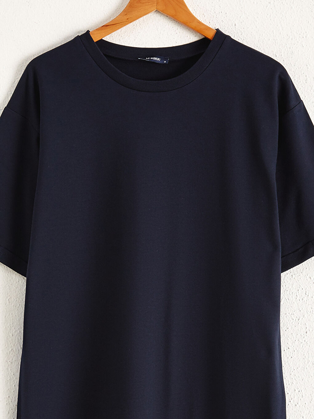 Lacivert Bisiklet Yaka Düz Kısa Kollu Kadın Elbise-2