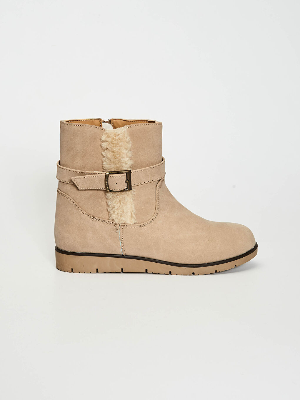 Bej Kadın Süet Kemer Detaylı Bot-1