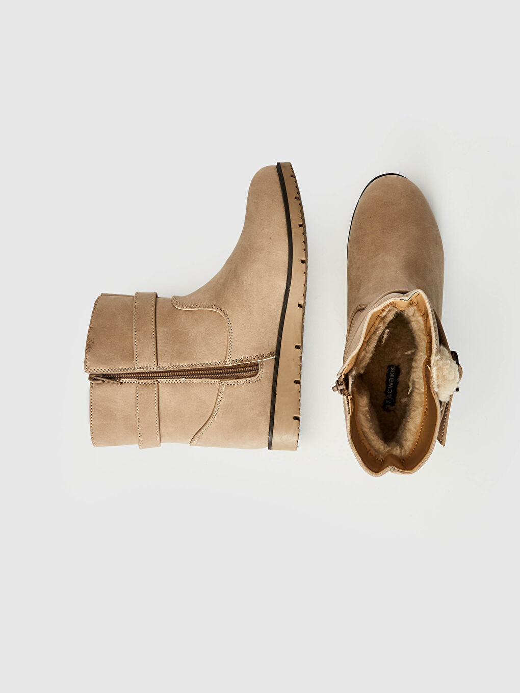 Bej Kadın Süet Kemer Detaylı Bot-2