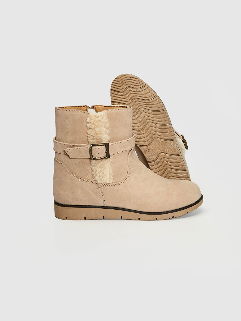Bej Kadın Süet Kemer Detaylı Bot-3