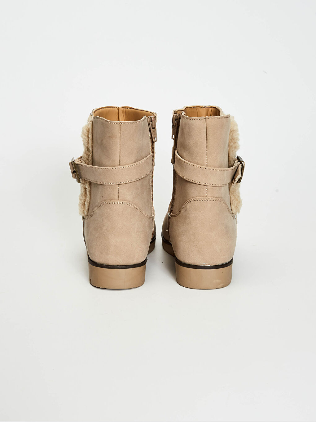 Bej Kadın Süet Kemer Detaylı Bot-4