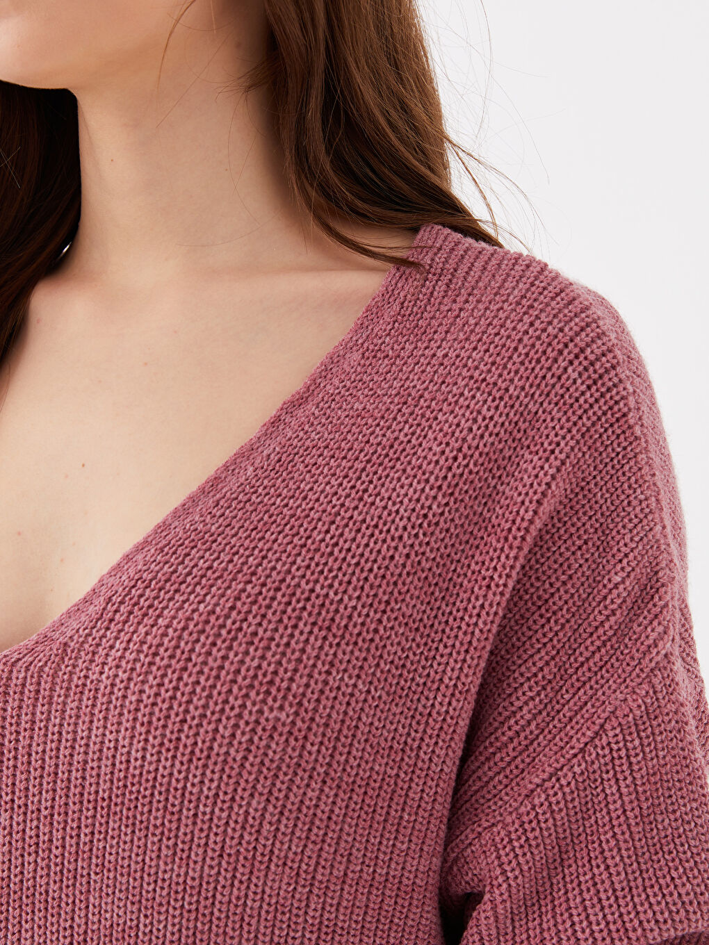 Свитер из трикотажа с V-образным вырезом, оверсайз, для женщин-7