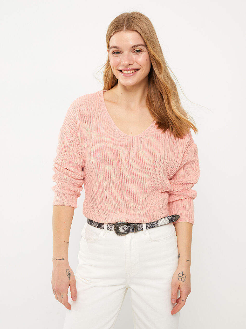 Свитер из трикотажа с V-образным вырезом, оверсайз, для женщин