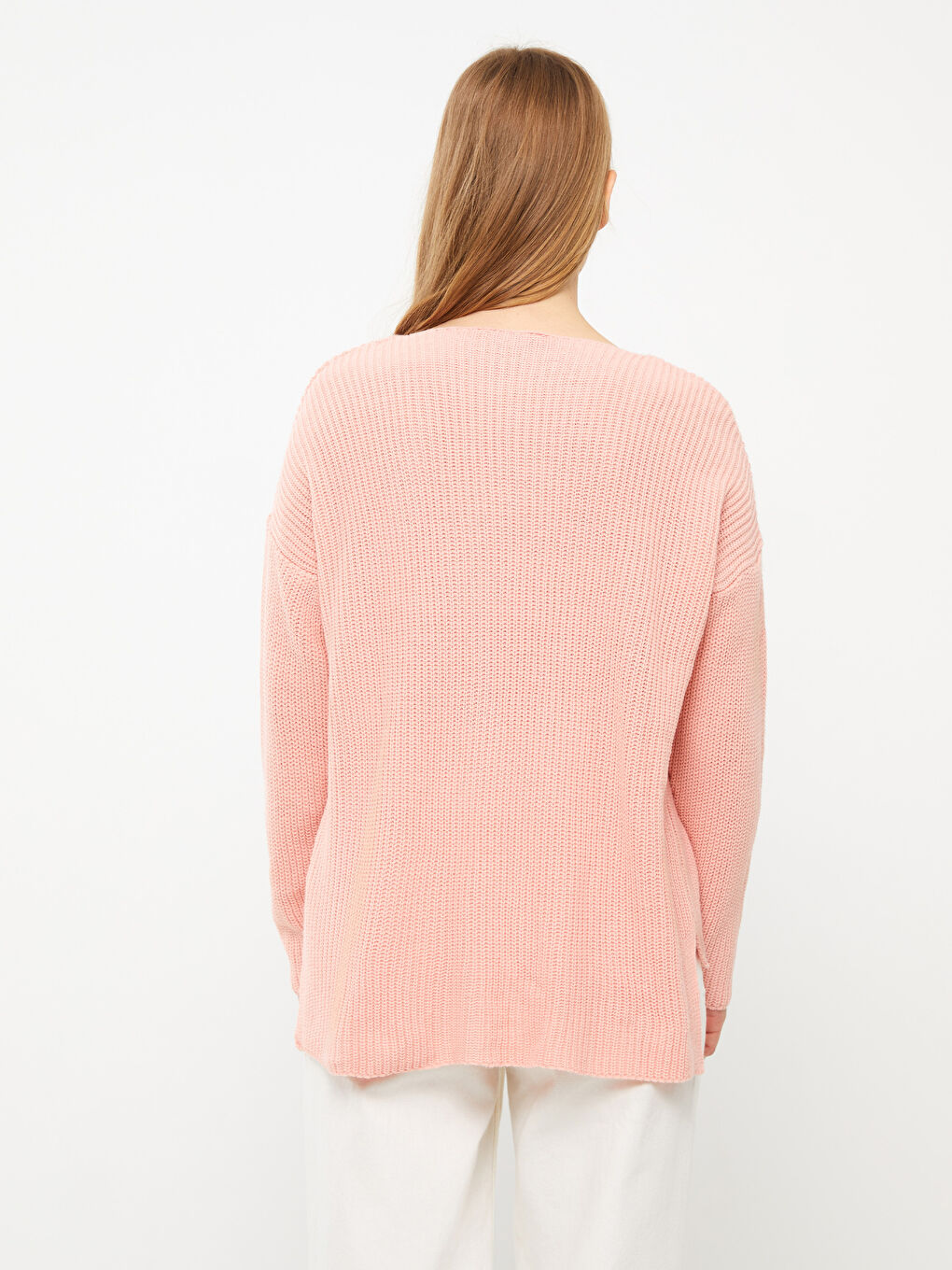 Свитер из трикотажа с V-образным вырезом, оверсайз, для женщин-8