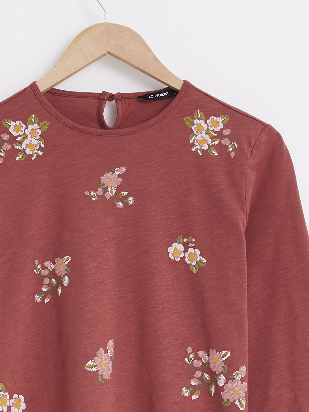 Crew Neck Long Sleeve Combed Cotton Women's Floral Printed T-Shirt-2