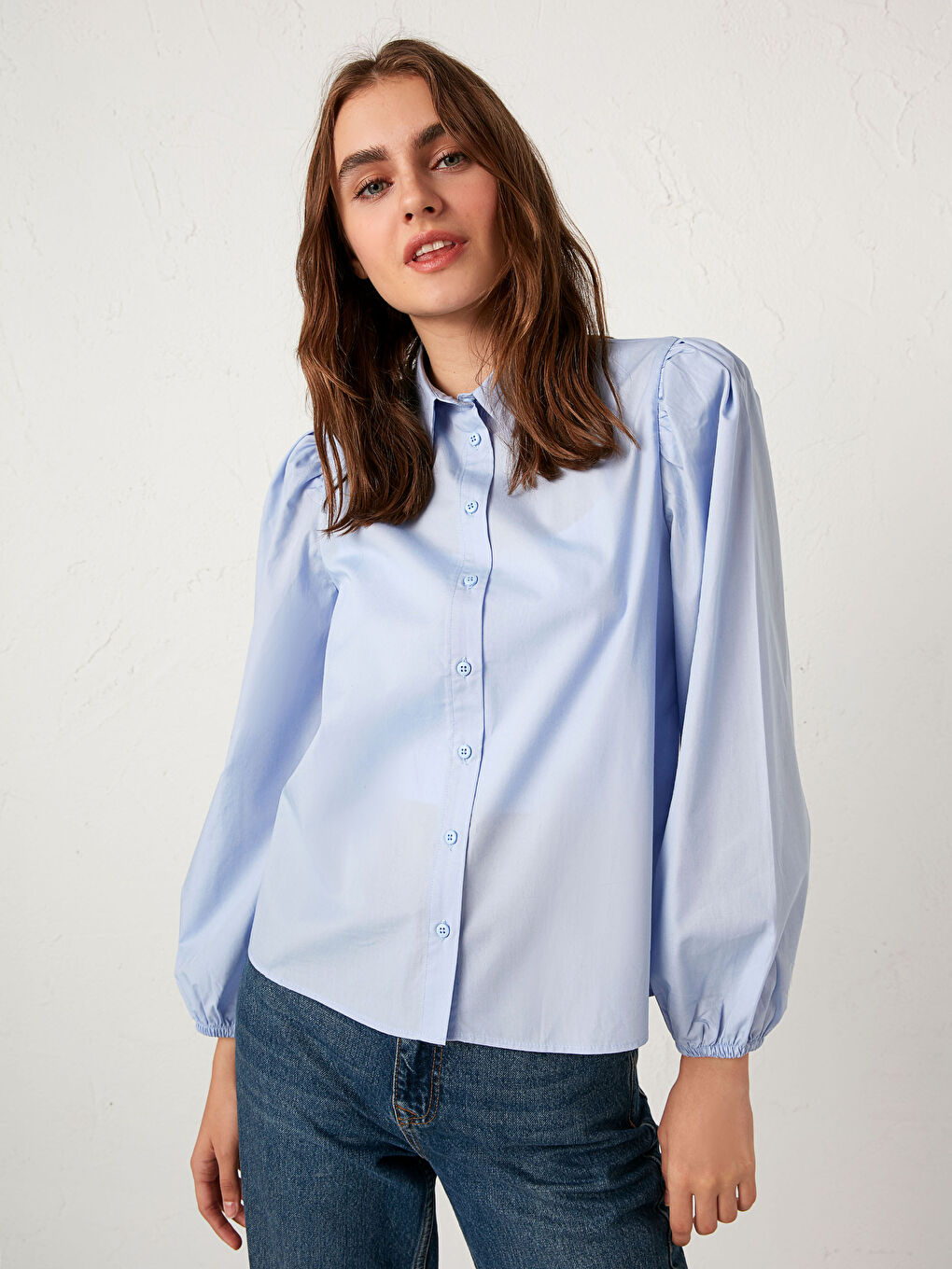 Shirt Collar Long Sleeve Poplin Women's Shirt
