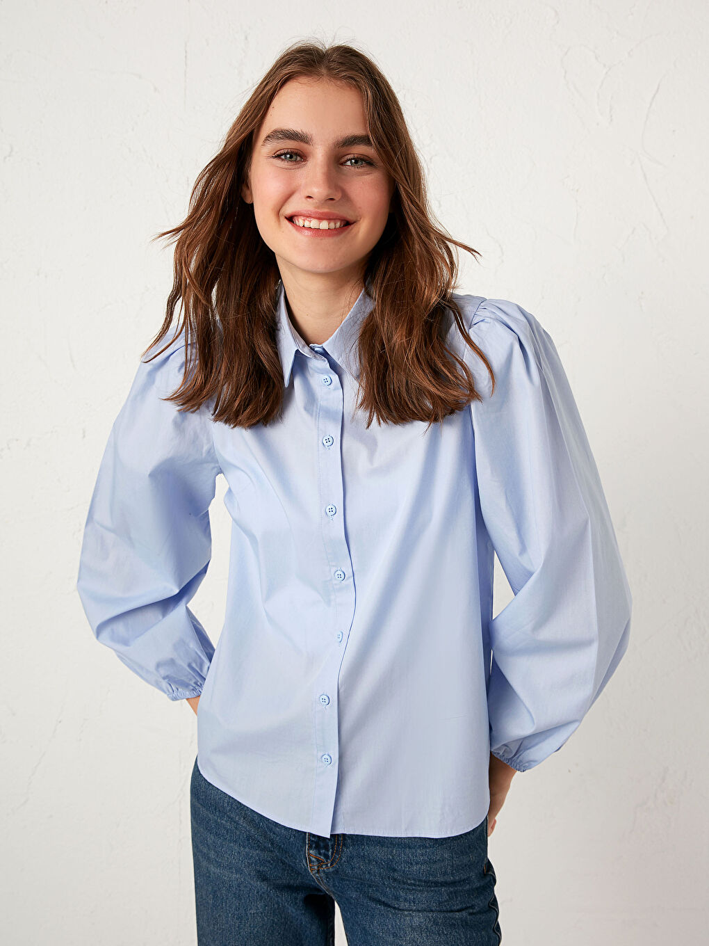 Shirt Collar Long Sleeve Poplin Women's Shirt-1