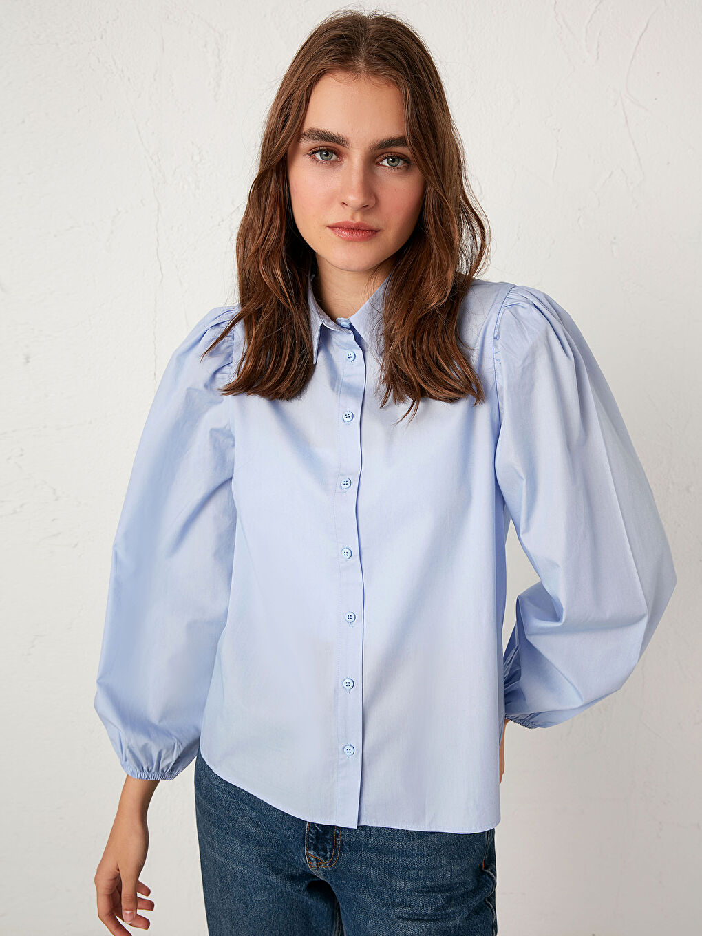 Shirt Collar Long Sleeve Poplin Women's Shirt-2