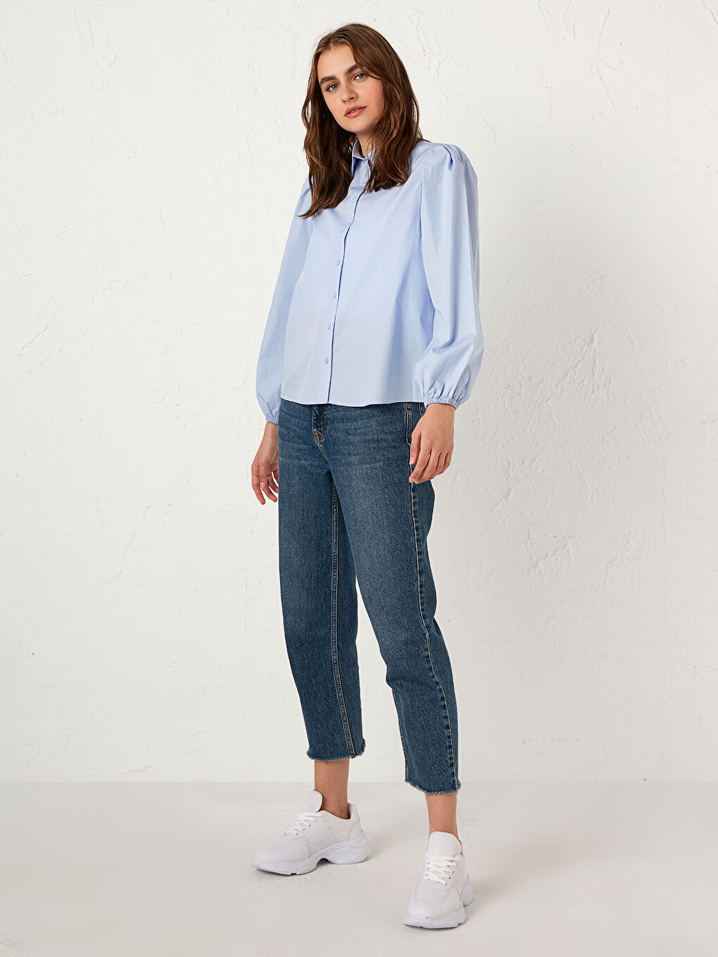 Shirt Collar Long Sleeve Poplin Women's Shirt-4