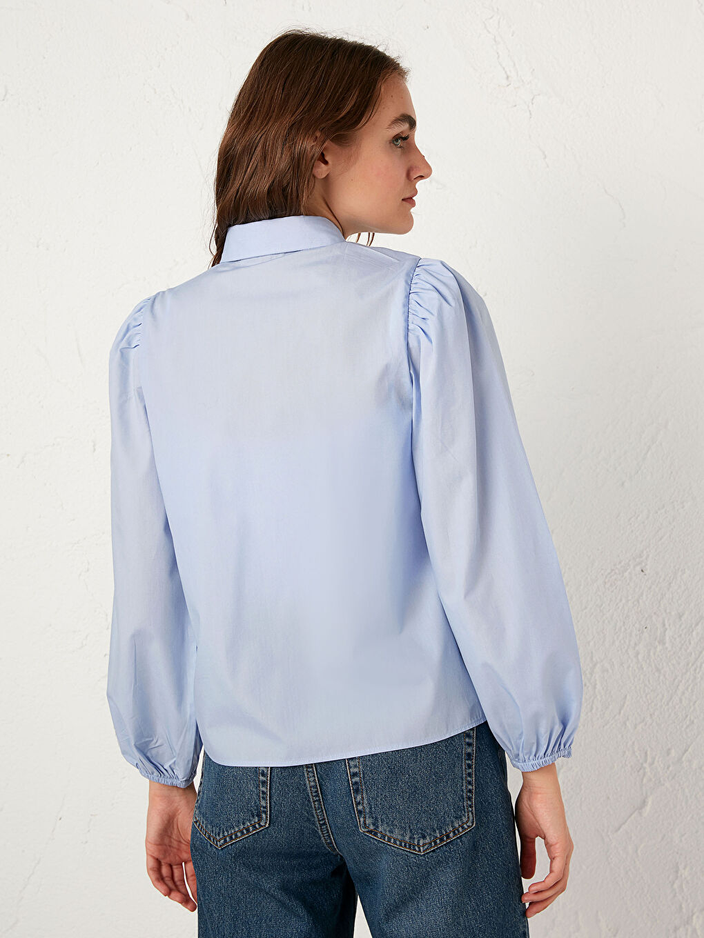 Shirt Collar Long Sleeve Poplin Women's Shirt-5