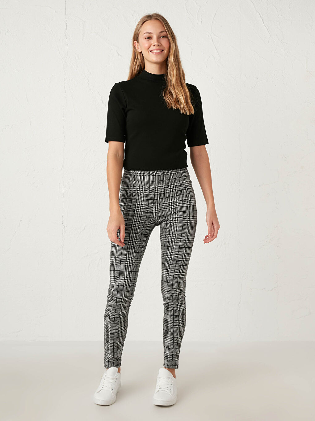 Leggings à Motif Pied-de-Poule-1