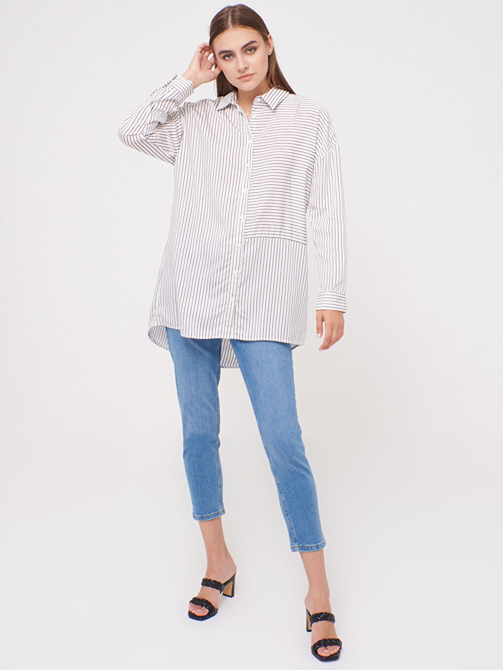 Tunică cu Guler Cămașă Mânecă Lungă Gabardină pentru Femei-3