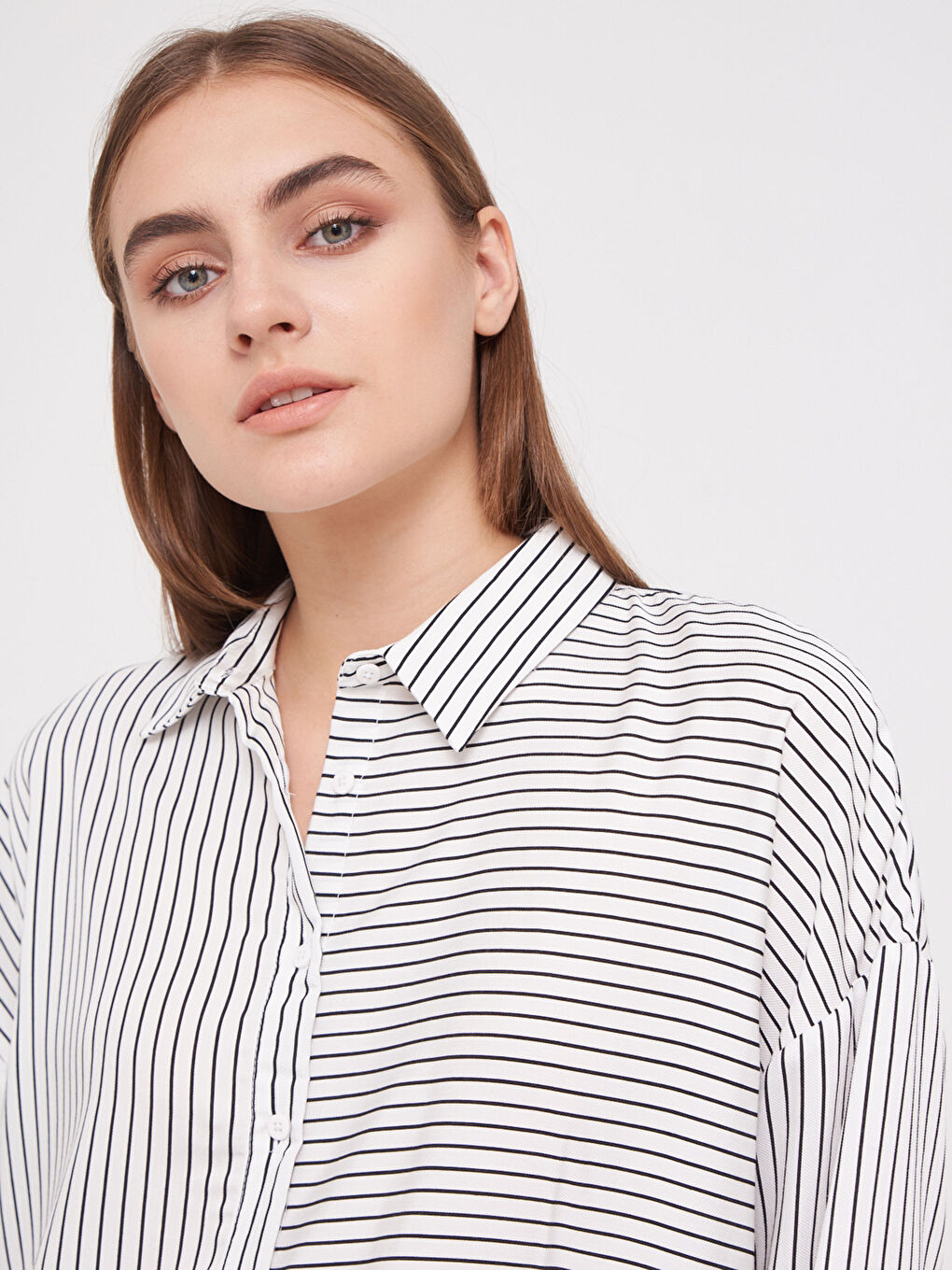 Tunică cu Guler Cămașă Mânecă Lungă Gabardină pentru Femei-4