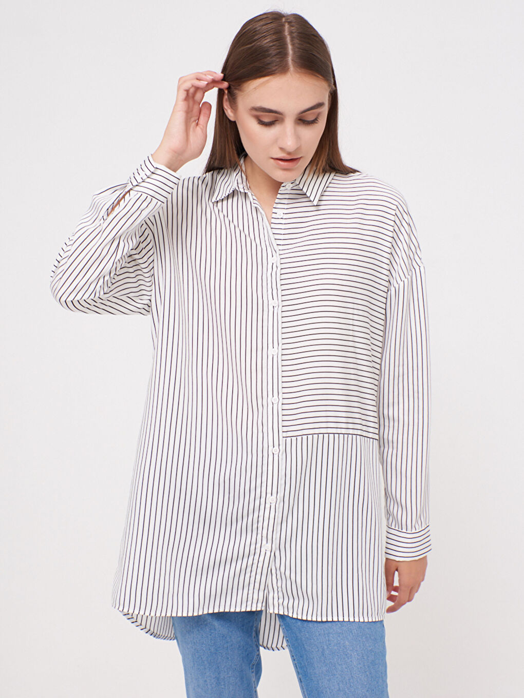 Tunică cu Guler Cămașă Mânecă Lungă Gabardină pentru Femei