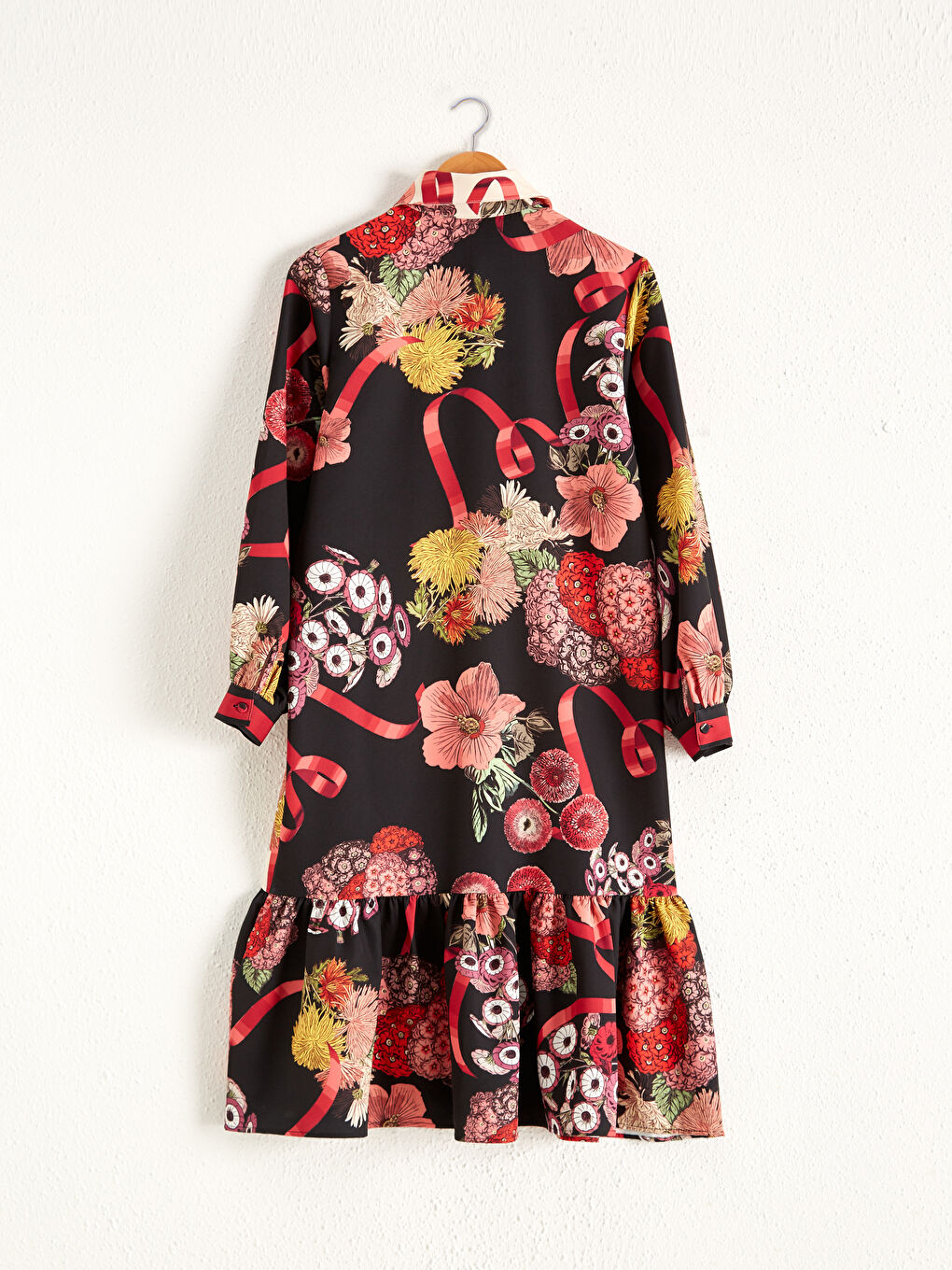 Ekru Çiçekli Kadın Gömlek Elbise-5