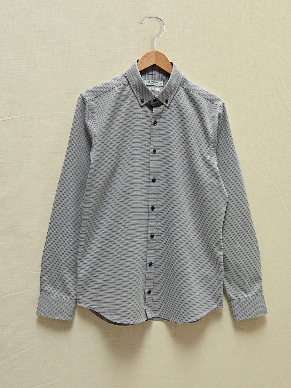 Gri Slim Fit Uzun Kollu Gabardin Erkek Gömlek-6