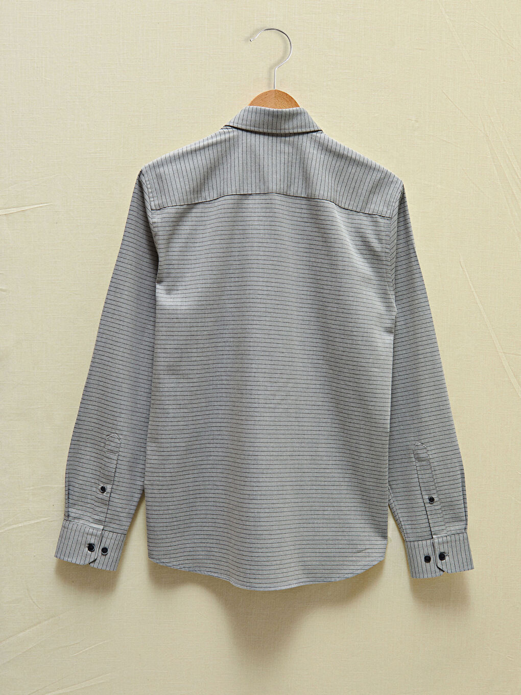 Gri Slim Fit Uzun Kollu Gabardin Erkek Gömlek-7