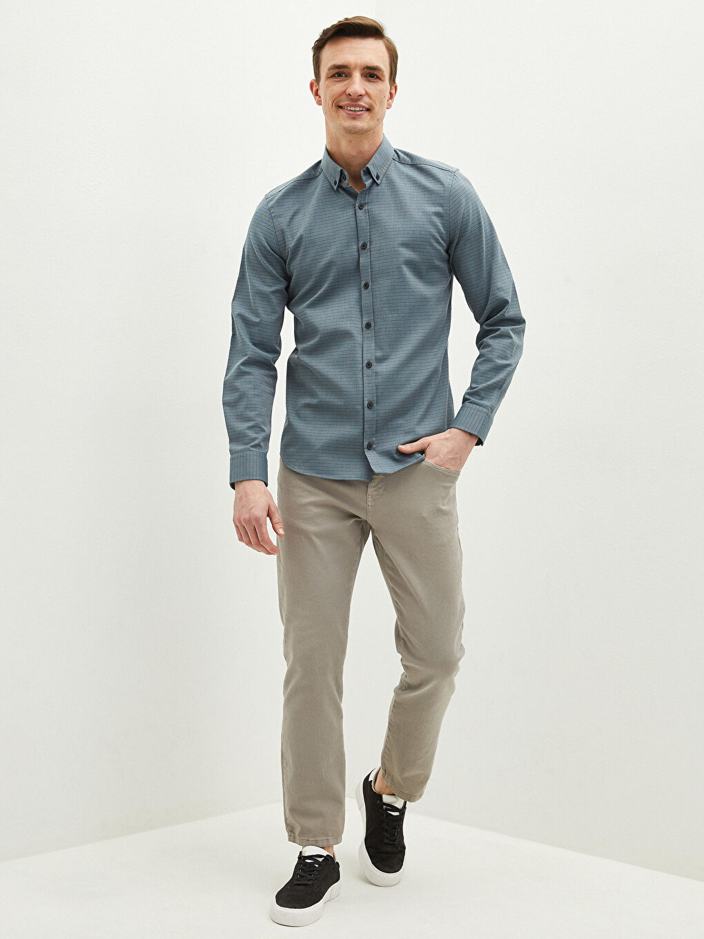 Chemise Gabardine Coupe Svelte Manches Longues Pour Hommes-2