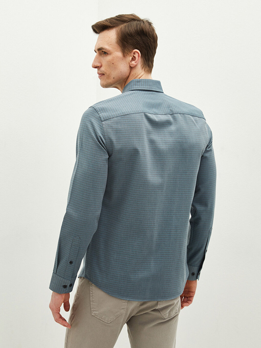 Chemise Gabardine Coupe Svelte Manches Longues Pour Hommes-3