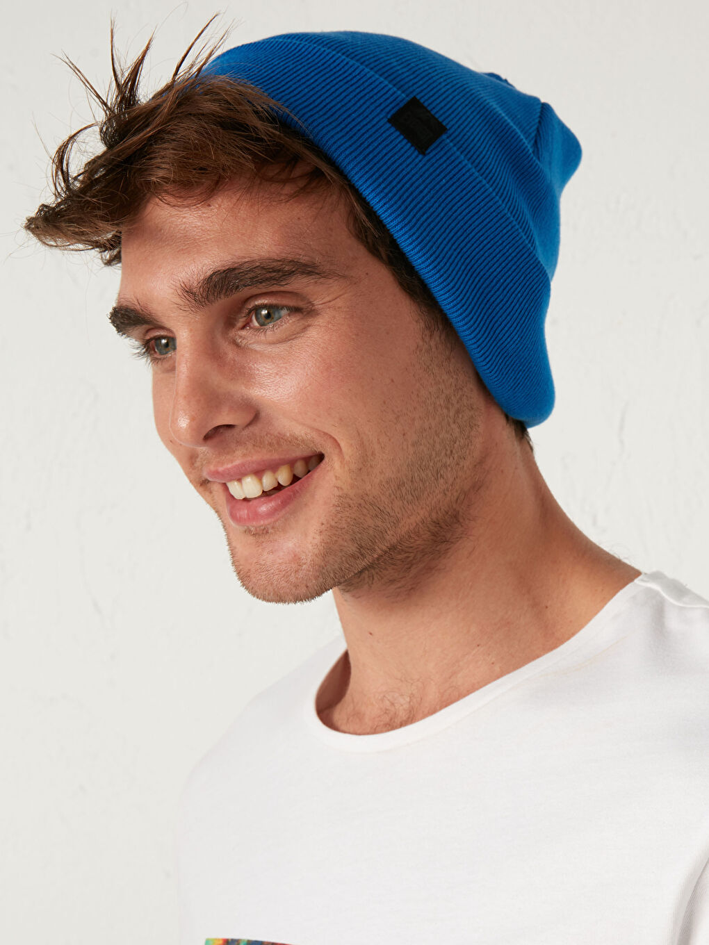 Mavi Organik Pamuklu Erkek Triko Bere