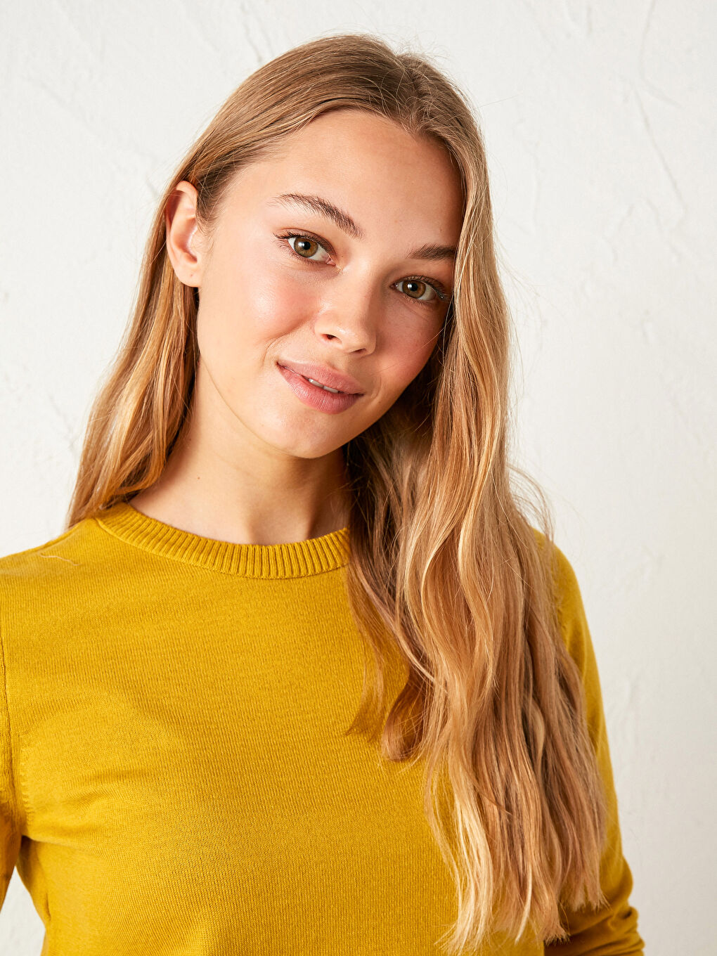 Yeşil Bisiklet Yaka Düz Uzun Kollu Kadın Triko Kazak-1