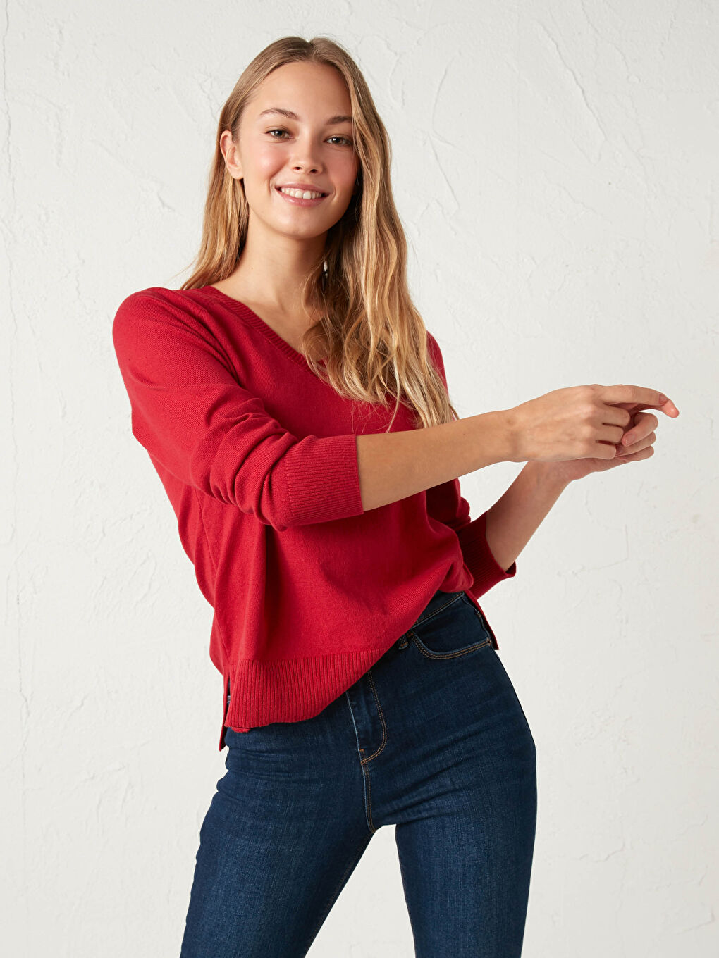 Pulover Tricot Basic cu Decolteu în V-1