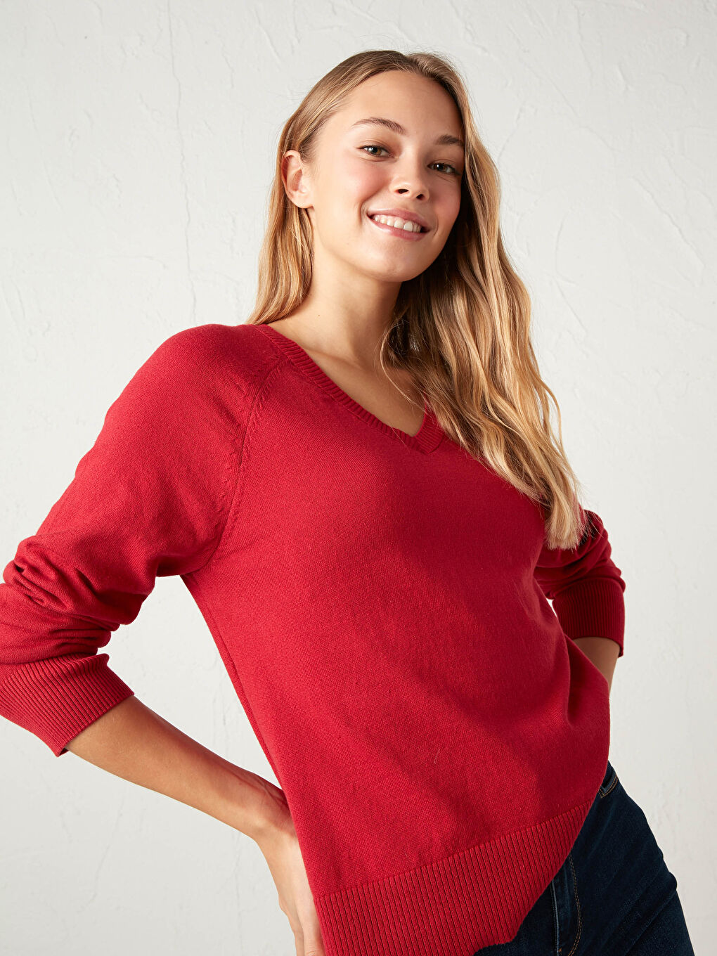 Pulover Tricot Basic cu Decolteu în V-2