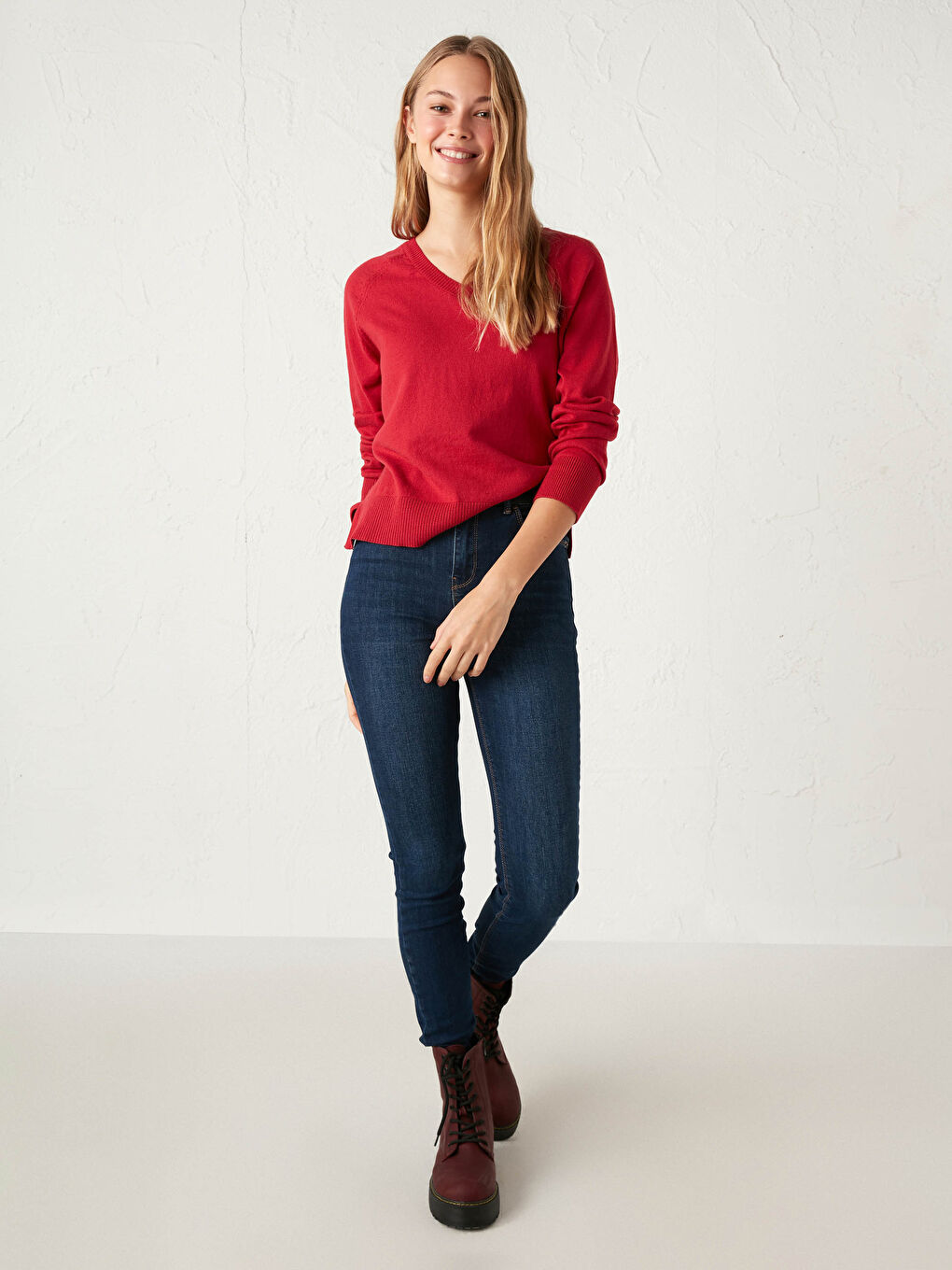 Pulover Tricot Basic cu Decolteu în V-3