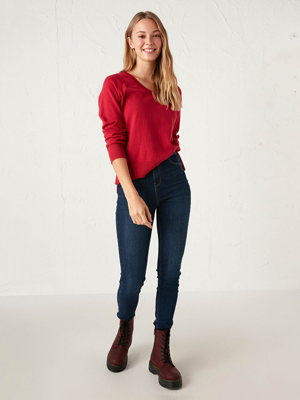 Pulover Tricot Basic cu Decolteu în V-4