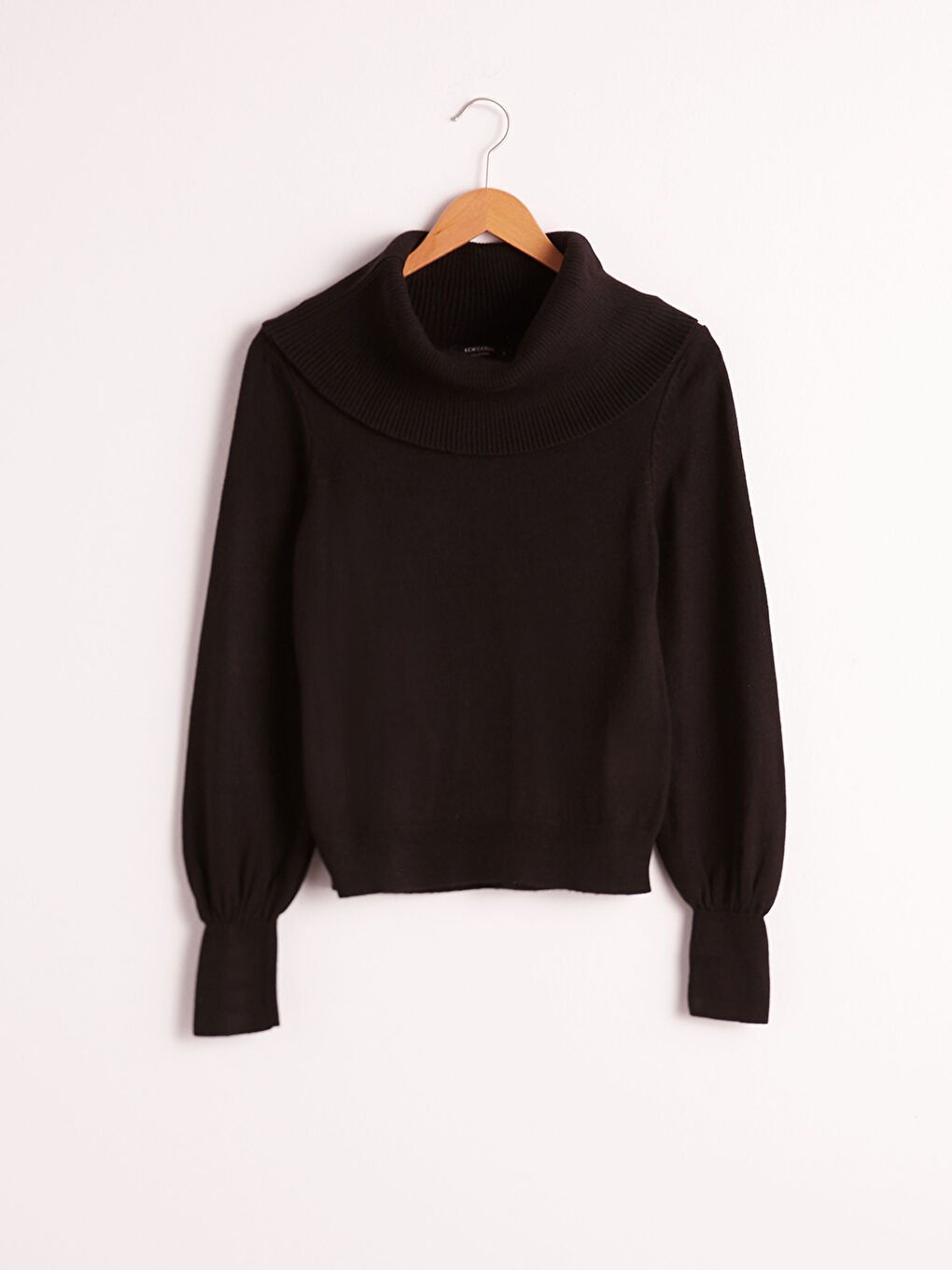 Siyah Balıkçı Yaka Düz Uzun Kollu Kadın Triko Kazak-7