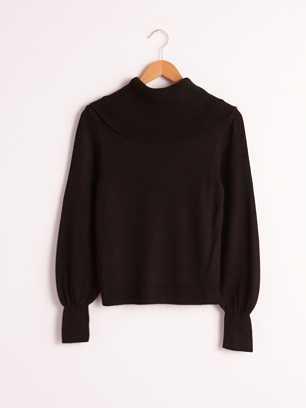 Siyah Balıkçı Yaka Düz Uzun Kollu Kadın Triko Kazak-8