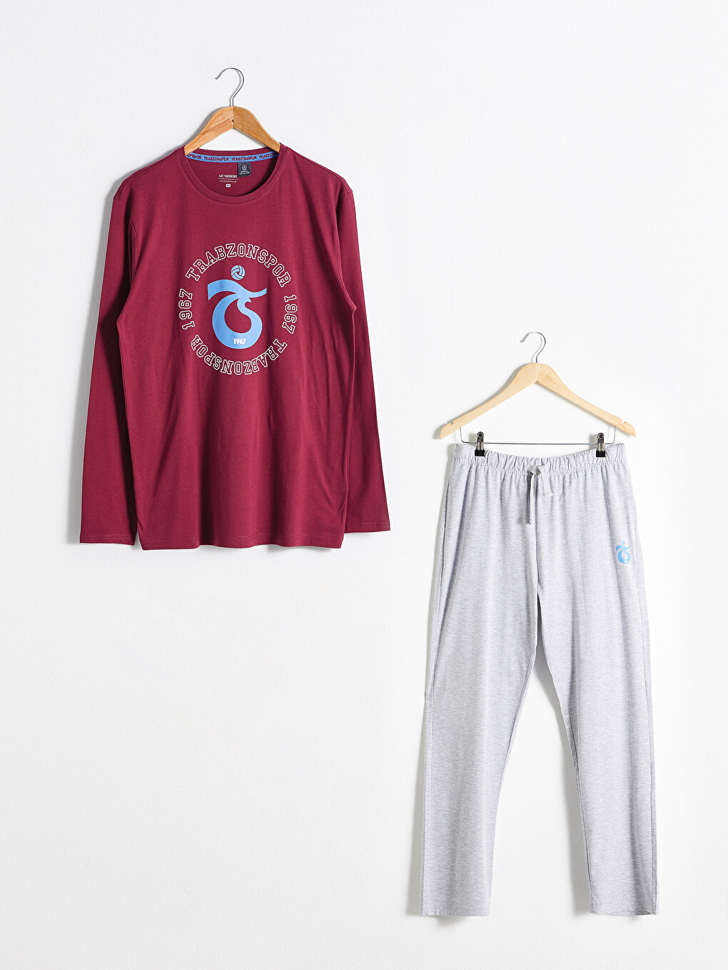Bordo Standart Kalıp Trabzonspor Baskılı Erkek Taraftar Pijama Takımı-3