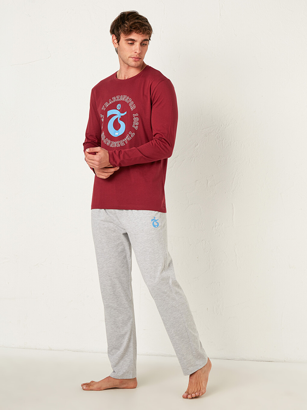 Bordo Standart Kalıp Trabzonspor Baskılı Erkek Taraftar Pijama Takımı