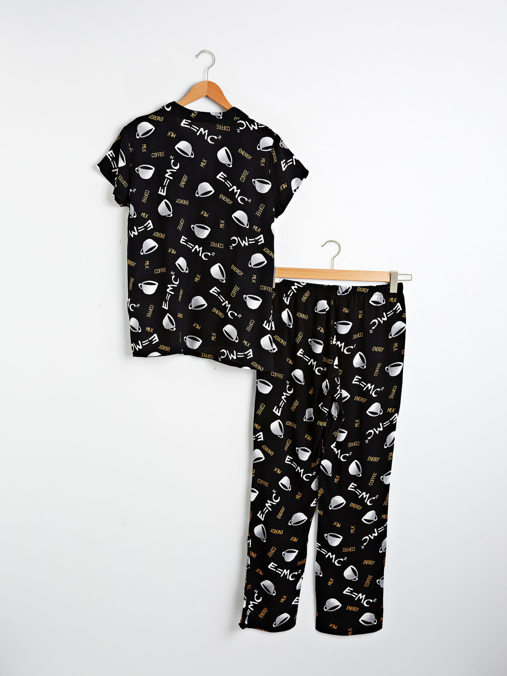 Siyah Baskılı Viskon Pijama Takımı-5