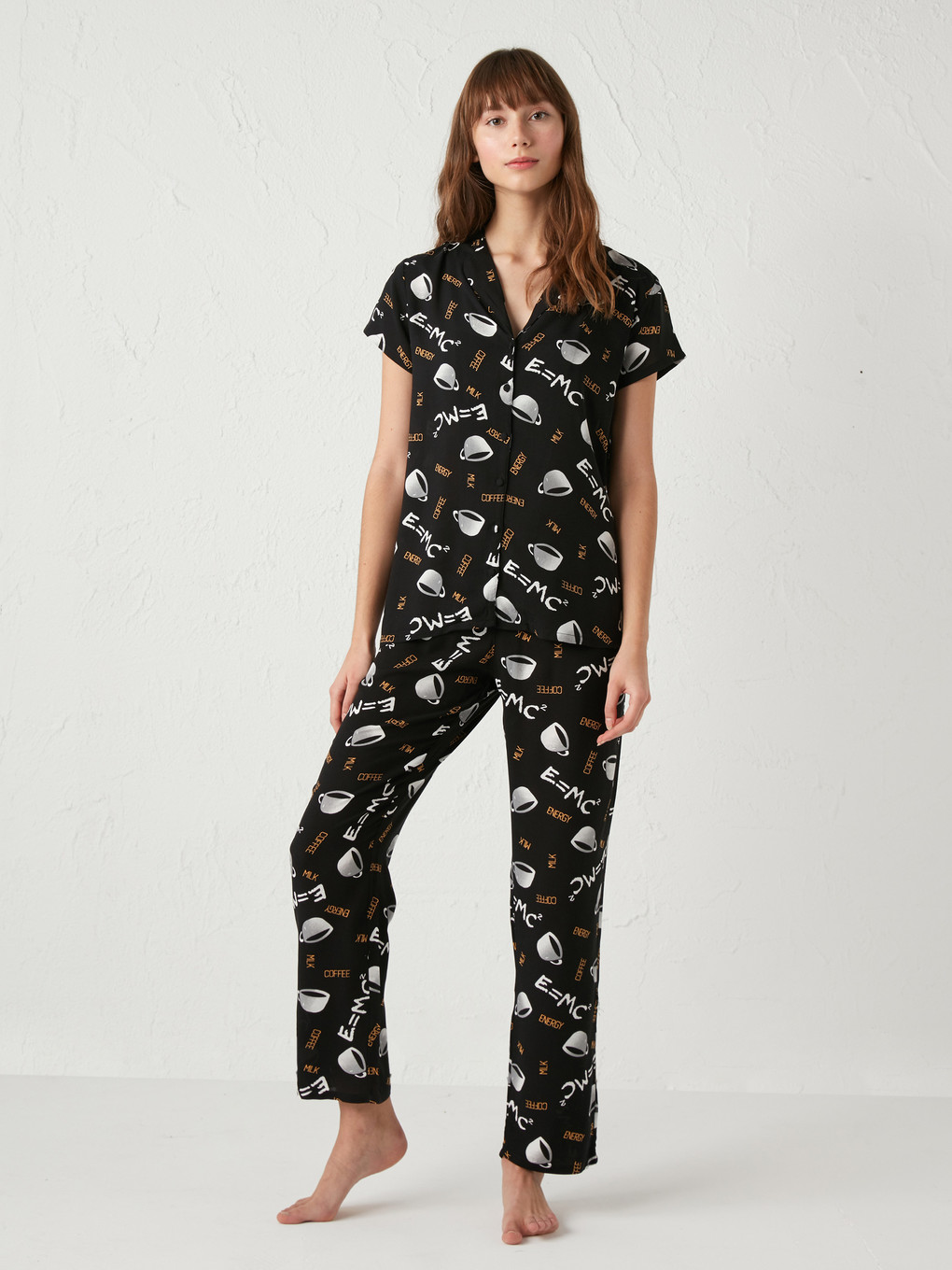 Siyah Baskılı Viskon Pijama Takımı-2