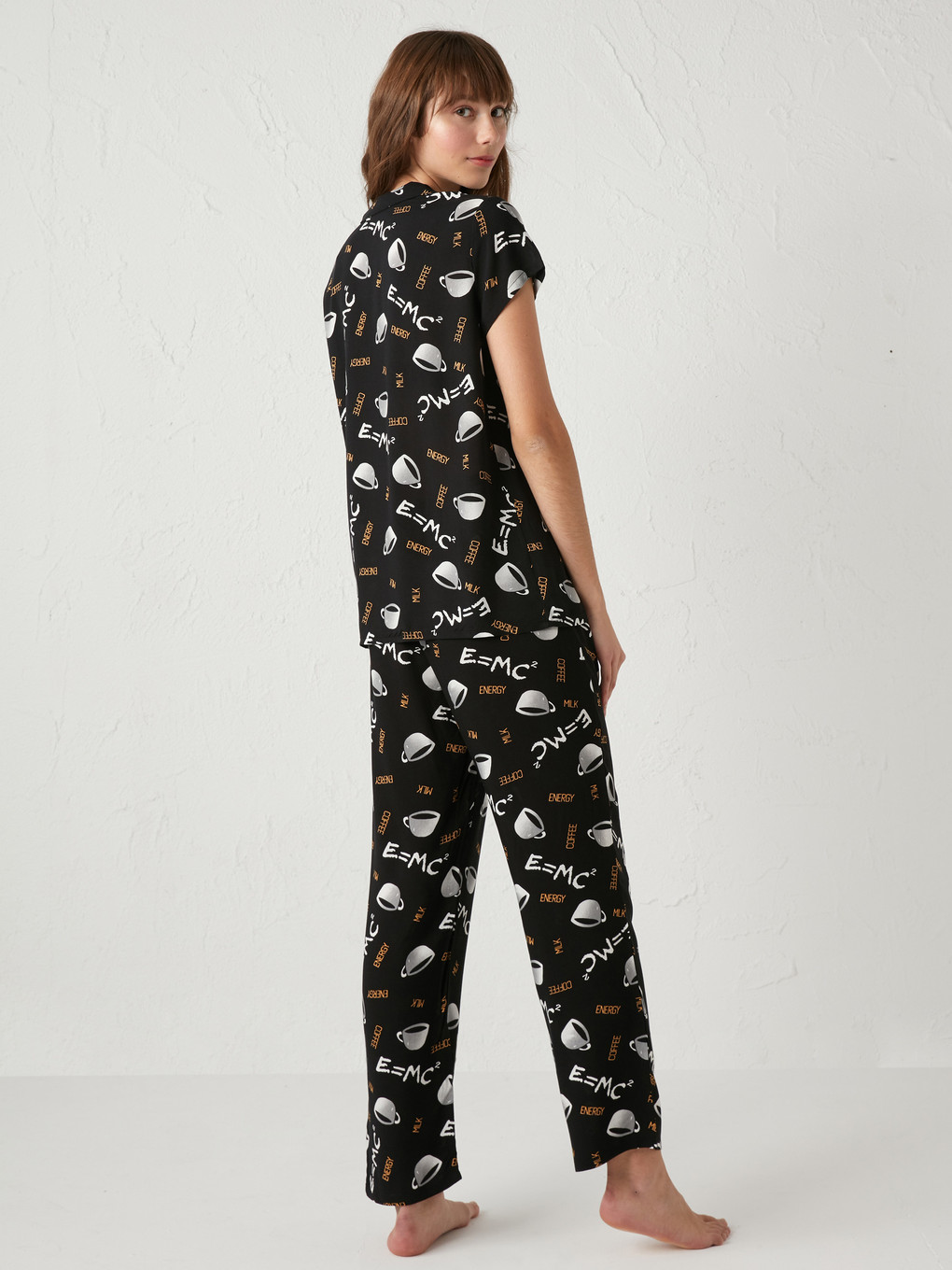 Siyah Baskılı Viskon Pijama Takımı-3