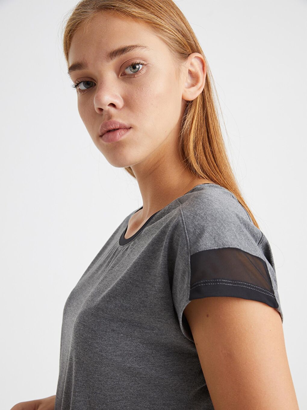 Antrasit Bisiklet Yaka Aktif Spor Tişört-4