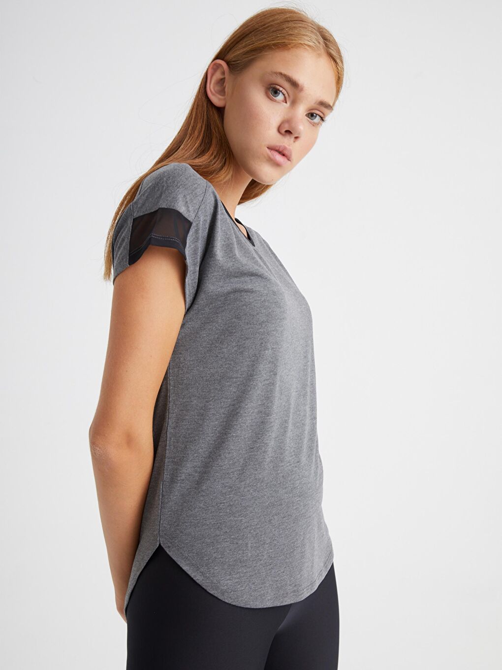 Antrasit Bisiklet Yaka Aktif Spor Tişört-1