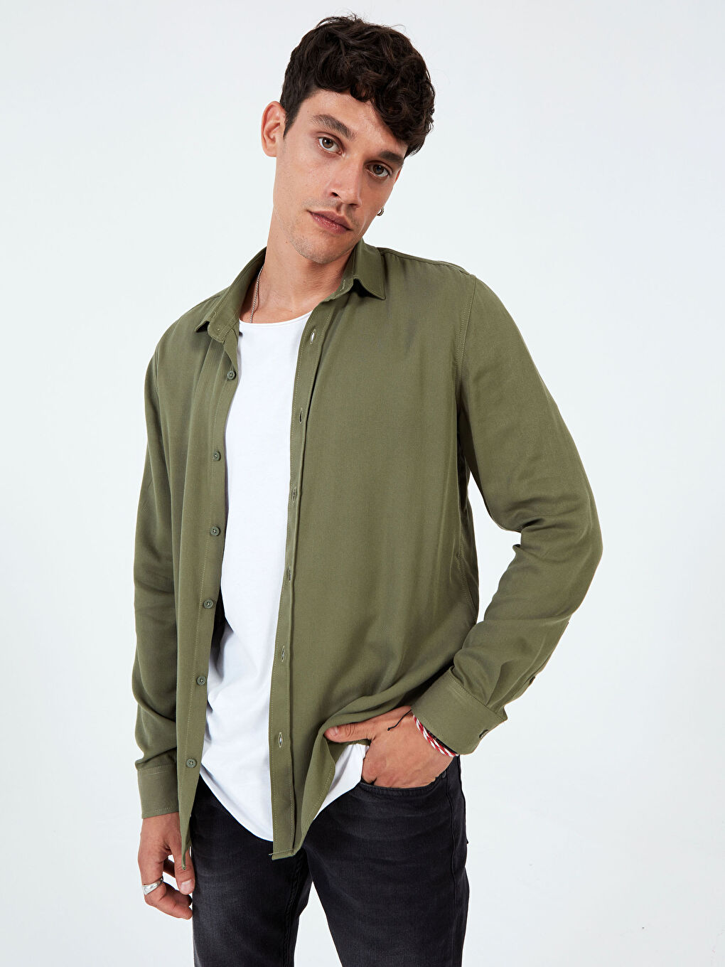 Chemise Gabardine Manches Longues Coupe Régulière