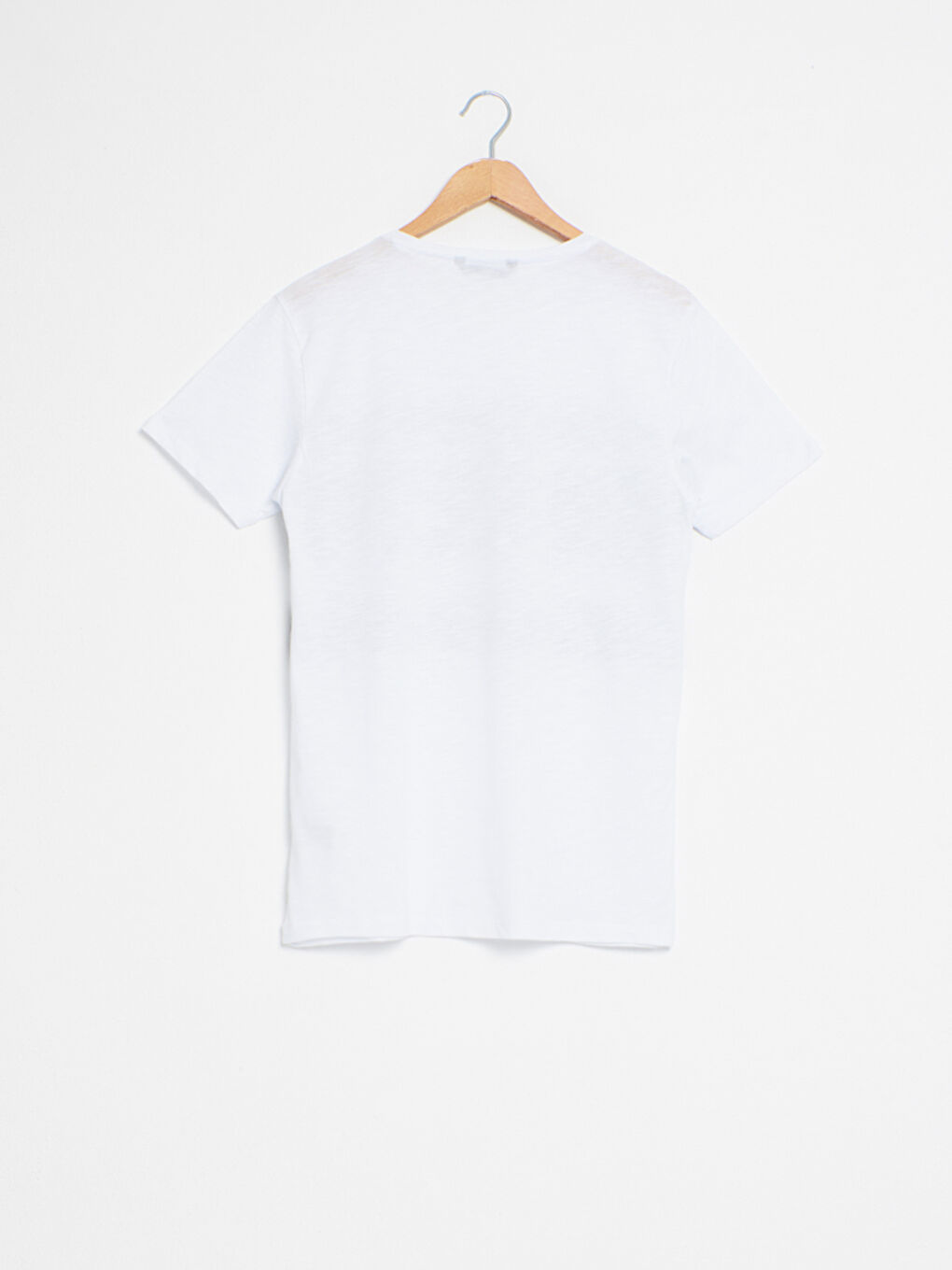 Beyaz Bisiklet Yaka Baskılı Penye Tişört-1