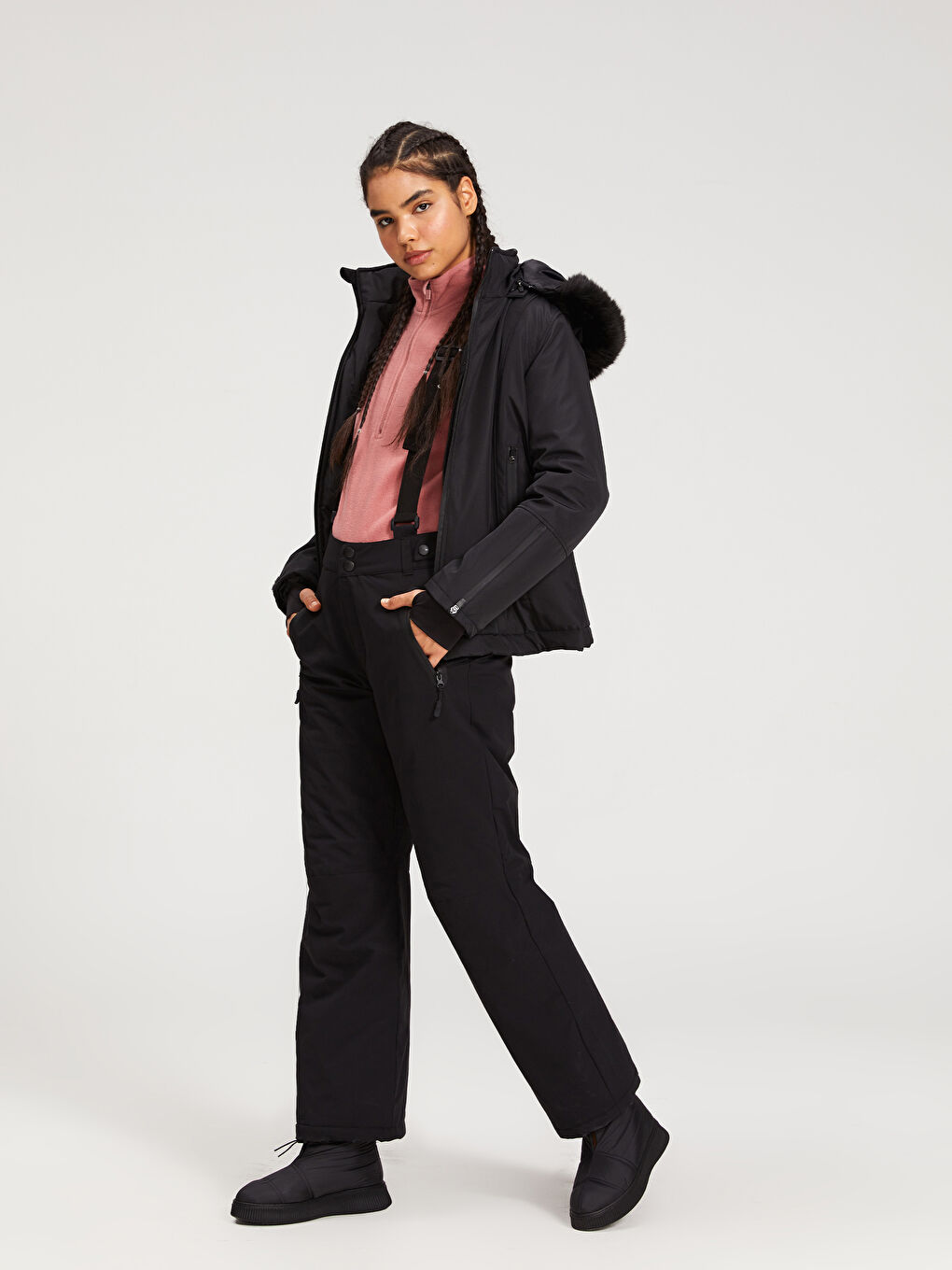 Siyah Standart Fit Kadın Kayak Pantolonu-3