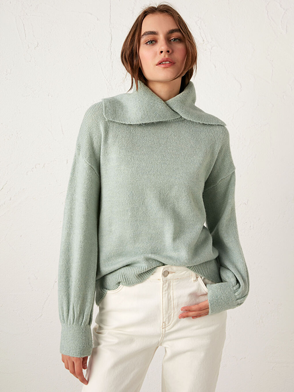 Шаль жаға трикотаж жемпір-1